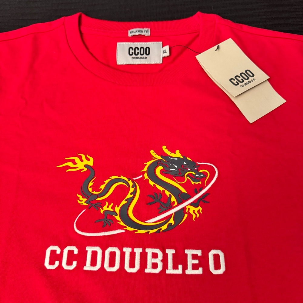 NEW Men's CC DOUBLE O T-Shirt Size Large Embroidered Logo Spell Out Dragon CC OO